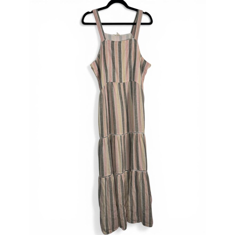 Caslon Nordstrom Striped Tiered Maxi Dress Pink Grey Linen Summer